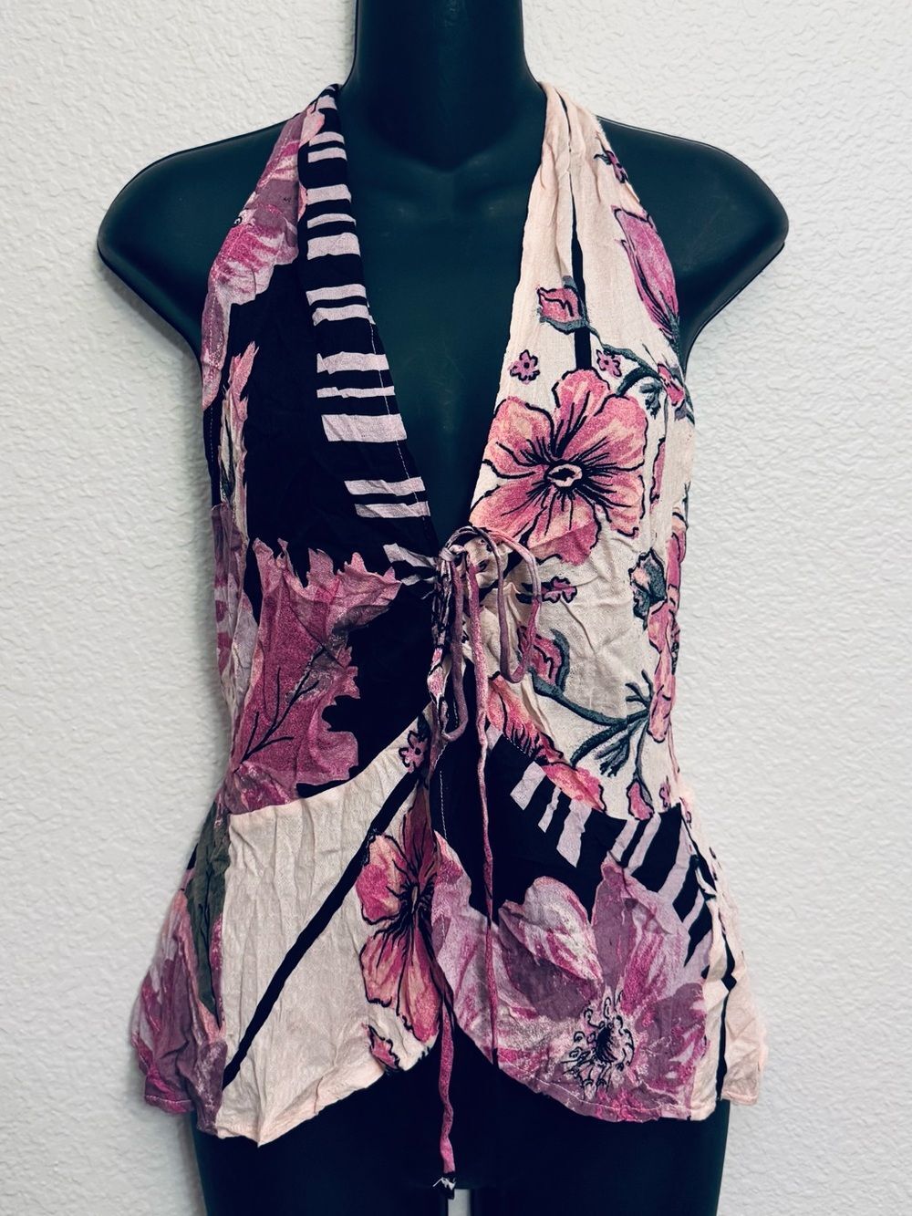 Free People Pink Floral Flowy Boho Halter Top L